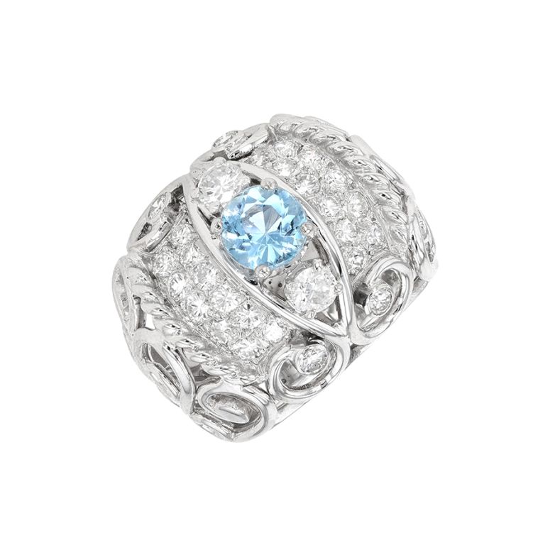 Acheter Bague vintage diamants 1.10 carat et aigue-marine 0.80 carat or blanc 12.89g Comme neuf - 3200,00 € Bague vintage diamants 1.10 carat et aigue-marine 0.80 carat or blanc 12.89g Comme neuf - reconditionné disponible sur Gemme Les Bijoux